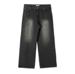 WASHED BLACK WIDE STRAIGHT DENIM JEANS - Image 2