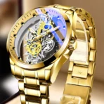 Men Watch Skeleton Automatic Quartz Watch Gold Skeleton Vintage Man Watch Mens Watches Top Brand Luxury - Image 4