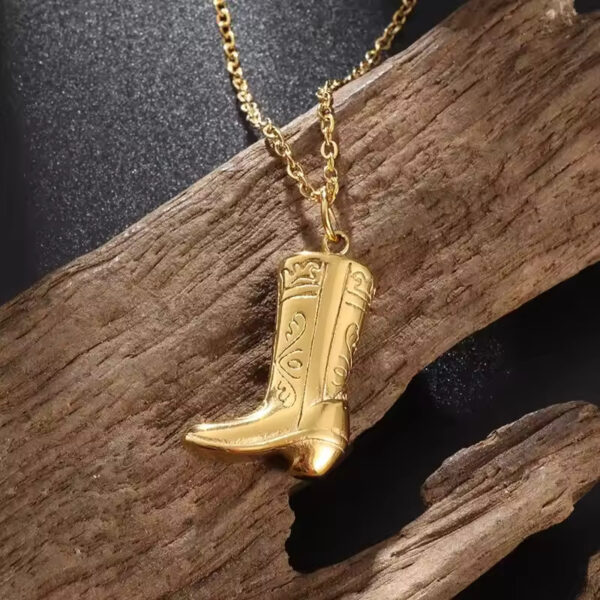 Gold Cowboy Boots Pendant Necklace for Women & Girls